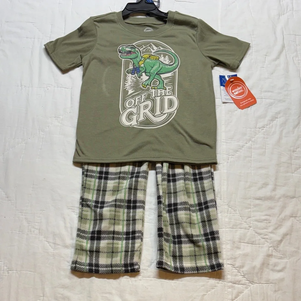 Wonder‎ Nation Boys Off the Grid T-Rex Fleece Pajama Set Size 4/5 NWT
